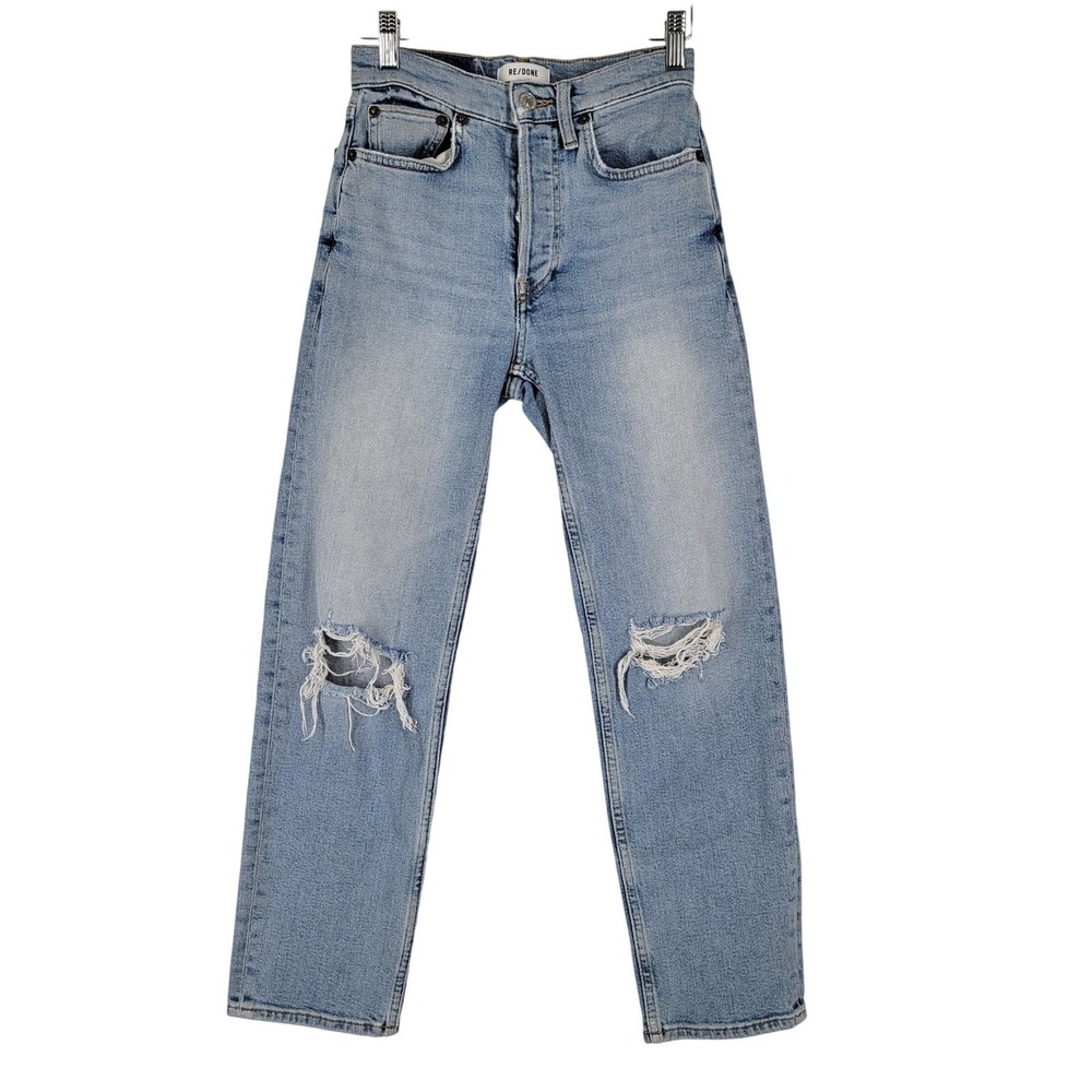 RE/DONE 70s Stove Pipe Jeans Light Destroyed 20 Light Wash Button Fly Size 25